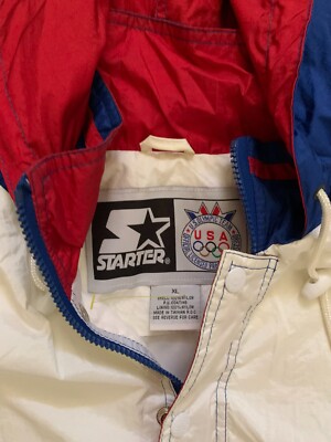 Vintage Starter USA Olympic Team Flags 1/2 Zip Hood