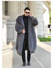 Rabbit Fur Oversized Hooded Men Robe Fur Coat Mink Velvet Casual Large Size Tops