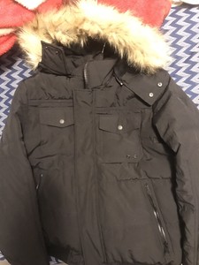 guess men's hooded puffer coat black