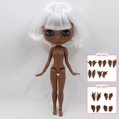 Neo Blythe Doll Nude White Hair Shiny Face Super Black Skin Puppet DBS Toys Gift - Picture 15 of 24