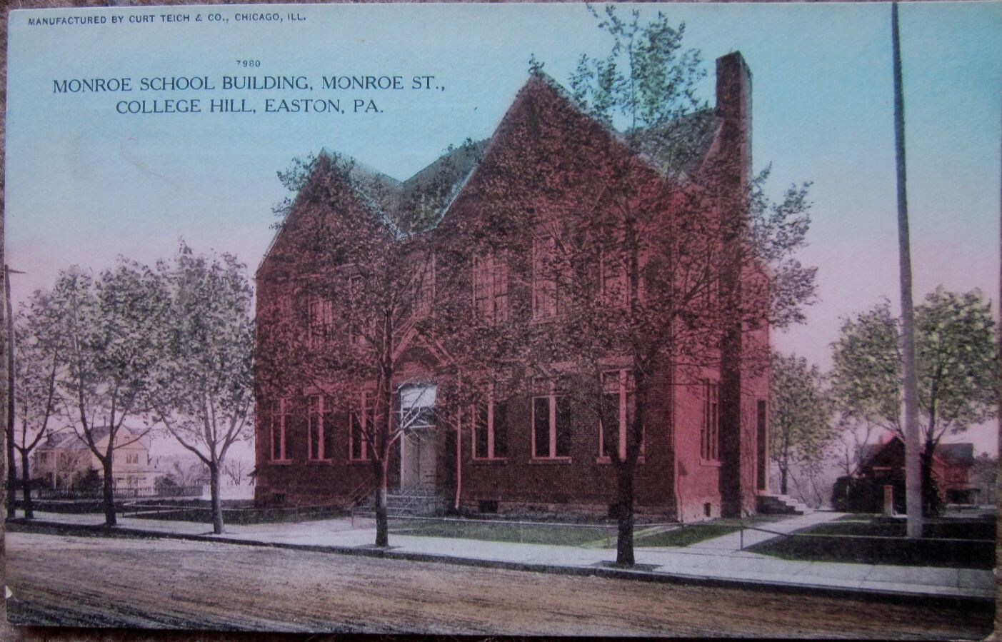 colored view MONROE SCHOOL BUILDING, MONROE ST, COLLEGE HILL, EASTON, PA eBay