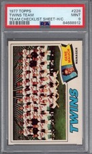 1977 Topps #228 Minnesota TWINS Team Checklist Sheet H/C PSA 9 MINT Tuff! CAREW