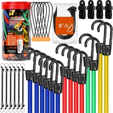 30-Piece Premium Bungee Cords Assortment Jar, Includes 10”,18”,24”,32”,40” Bunge