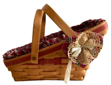 Longaberger Basket ~Christmas 1991 Yuletide Traditions Plaid Fabric Liner Tie-on