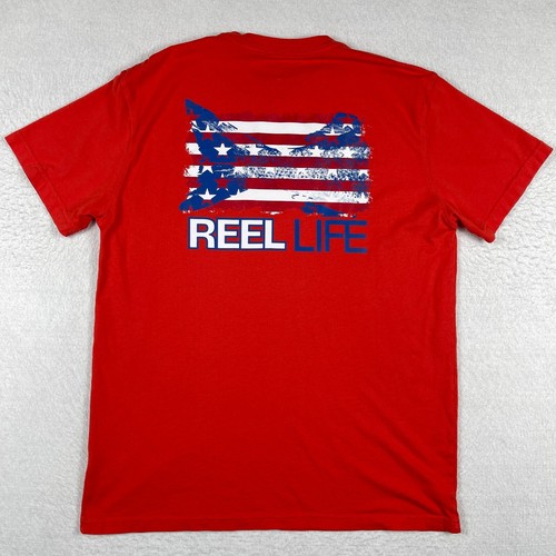 Reel Life Shirt Herren Large Angeln USA Flagge American Angler Urlaub Reise T-Shirt