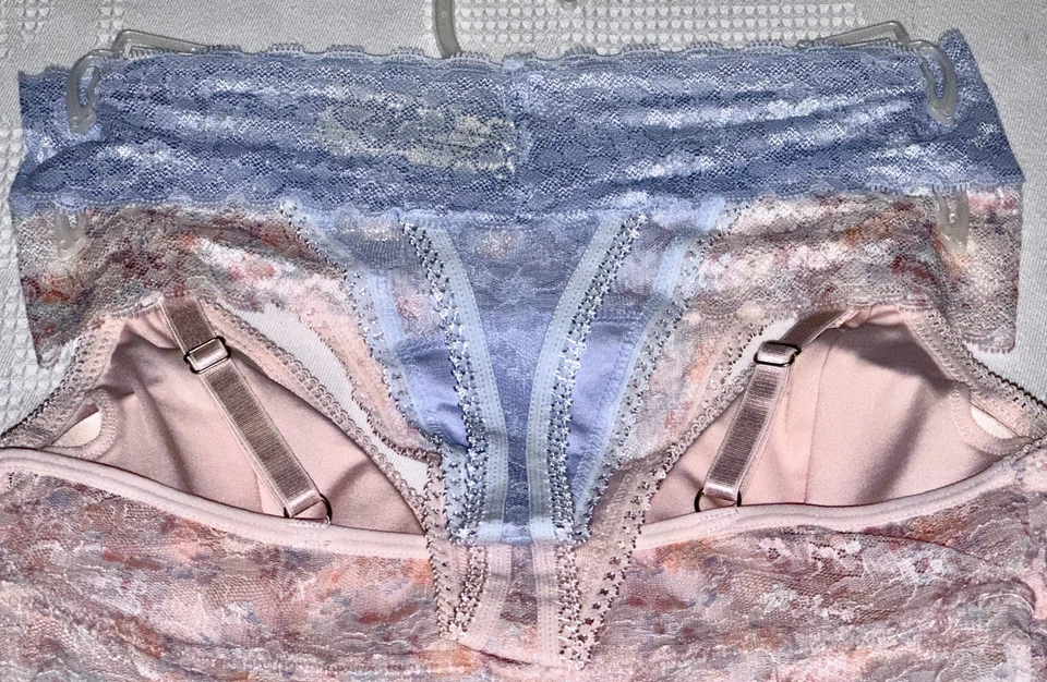 JESSICA SIMPSON 3 Piece Peach Floral Lace Thong Panty Bralette Set Womens S M L - Image 4 of 4
