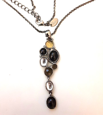 Lia Sophia Black and Clear Crystal Pendnat Necklace 3*16*19
