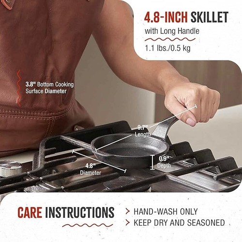 4-Inch Cast Iron Skillet Pre-Seasoned Cast Iron Frying Pan with Long H - Picture 6 of 6