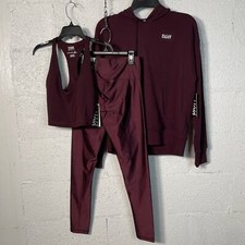 Image of DKNY 3 Piece workout set, sweatshirt, legging, bra. maroon XS $140 MSRP