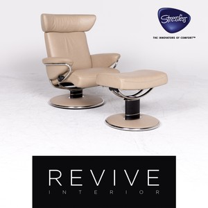 Details Sur Stressless Jazz M Designer Cuir Fauteuil Avec Tabouret Beige Veritable Cuir Chaise Pro Afficher Le Titre D Origine