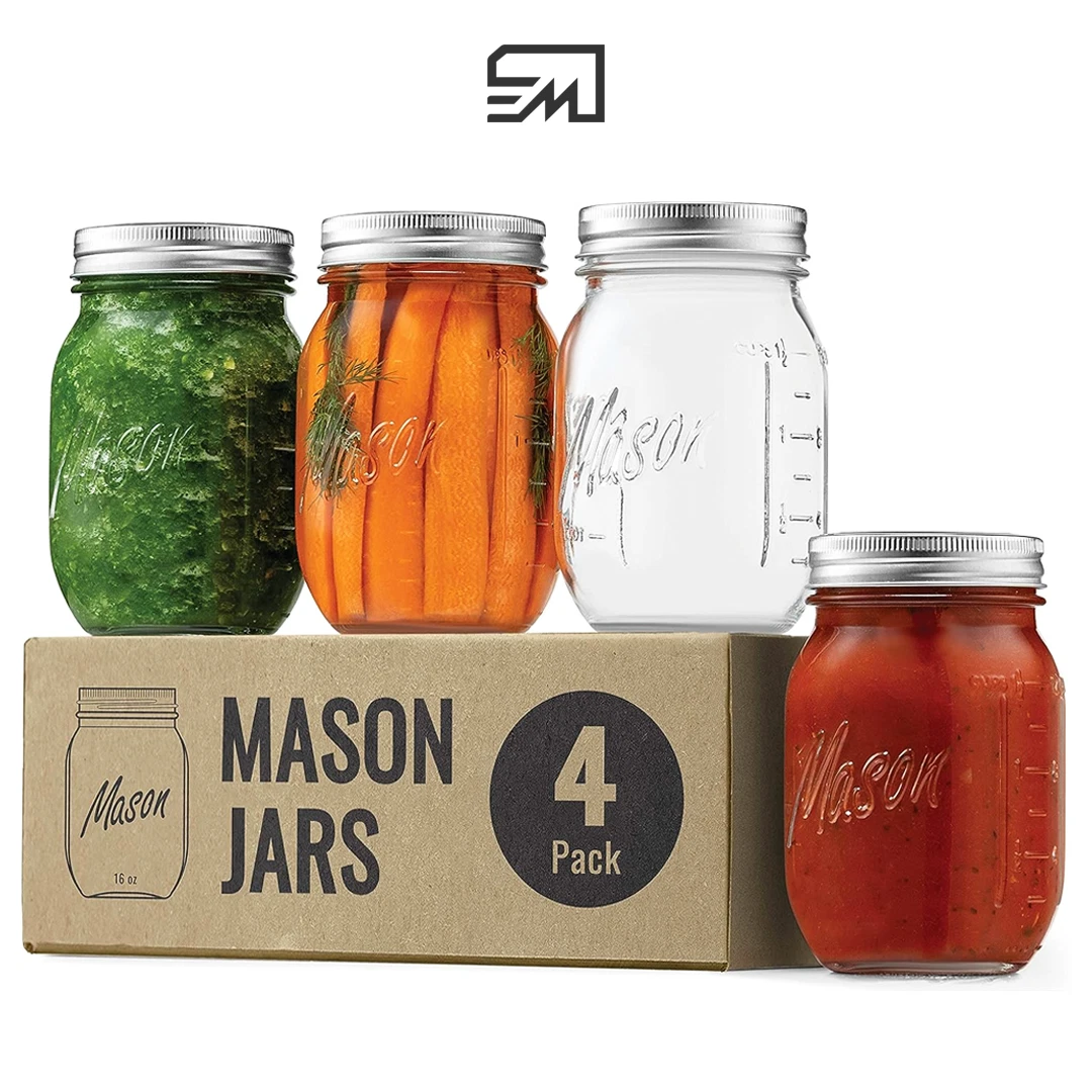 Paksh Novelty Regular Mouth Pint Mason Glass Jar Food Storage Containers 4 Pack
Opens in a new windo