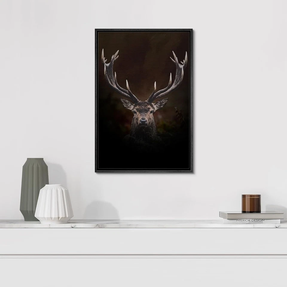 Impresión en lienzo Wall26 majestuoso retrato de ciervo enmarcado arte de pared fotografía de vida silvestre Foto 4 de 4