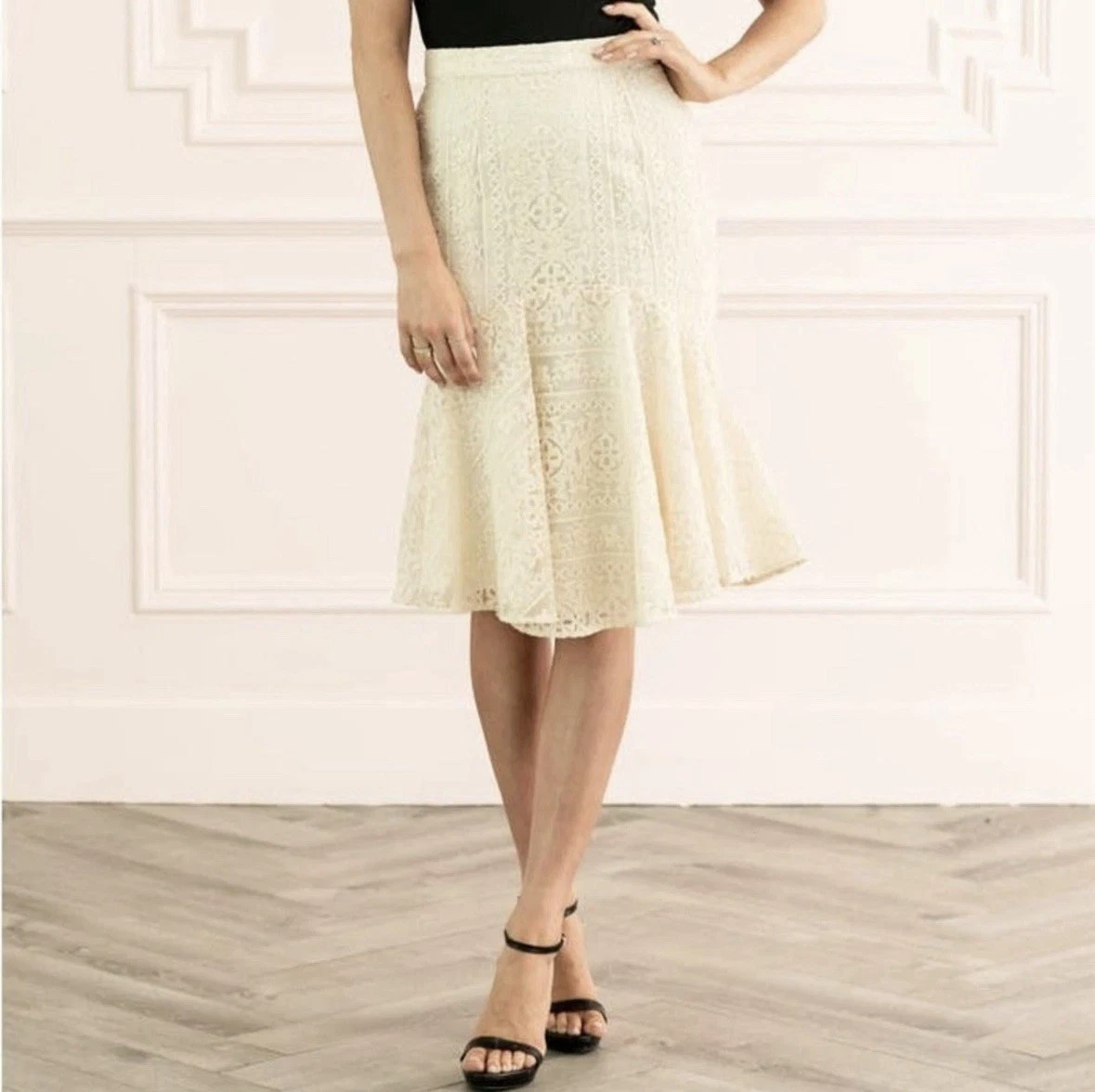 Rachel Parcell Embroidered Flounce Skirt XL Ivory Lace Romantic Bridal