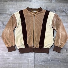 Sansabelt Sport Velour Jacket Mens M Brown Colorblock Vintage Full Zip Casual