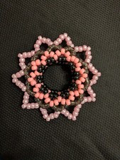   New  Pink  Black Mandala Kandi Cuff Stretch Bracelet - RAVE EDM PLUR EDC