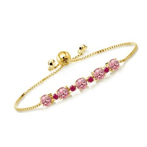 Authentic 2.74 Ct Pink Lab Grown Diamond Red Ruby 18K Yellow Gold Plated Silver Bracelet