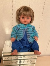 Gorgeous Vintage Timmy Tiny Tears Doll In Blue Romper Suit, Top + Cardigan 