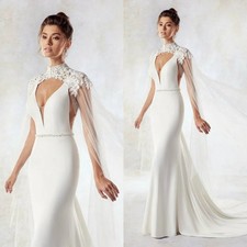 Bridal Jackets High Collar Lace Appliqued Wedding Cape Shawls Long Wraps Dresses