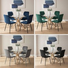 Round Dining Table and 4 Chairs Set Glass Table Home Kitchen Furniture Set