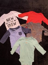 Lot Of 5 Infant Long Sleeve Bodysuits Size 0-3 Months Multiple Brands