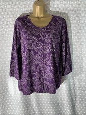Womens Debenhams Uk 14 Purple Pattern Print 3/4 Sleeve Casual Jersey T-shirt Top