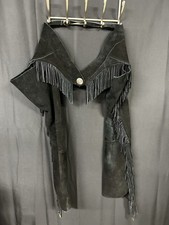 Equi-Grip Black Suede Leather Horse Fringed PMS Show Chaps Adult L With Concho