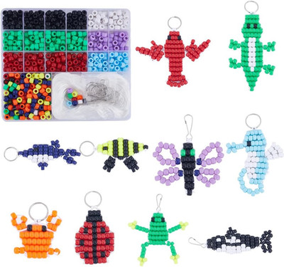 1 Box DIY 10 Sets Bead Animals Keychain Kit 8Mm Large Hole Pony Beads Pets Anima