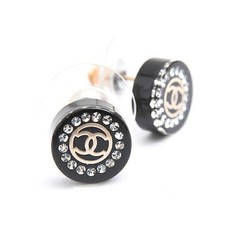 Chanel Coco Mark Round Earrings Women Black One Size