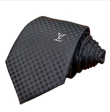 LOUIS VUITTON Cravatta Damier Micro Uomo, Seta Nera 100% Autentica