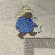 Vintage 1980 Quiltex Paddington Bear Baby Blanket Cream Tan Plaid Edge ILGWU