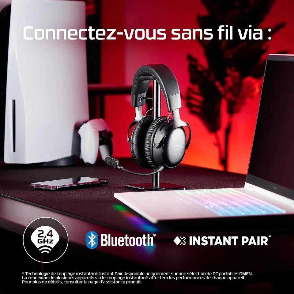 HyperX Cloud III S - Casque Gaming sans Fil Bluetooth/2,4 GHz - PC/PS5/Xbox - Photo 3/4