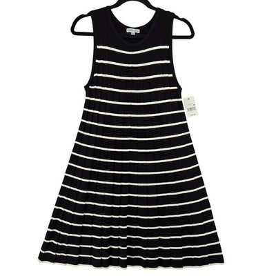 Ophelia Roe Sweater Dress Women L Black White NEW Striped Sleeveless Ribbed Knit