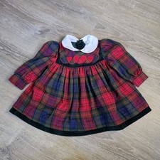 Vintage Baby Togs Girls Plaid Tartan Christmas Holiday Dress Velvet 18M 80s 90s