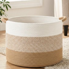 Large Cotton Rope Storage Basket, Woven Toy Bin for Nursery, Living Room Decor
