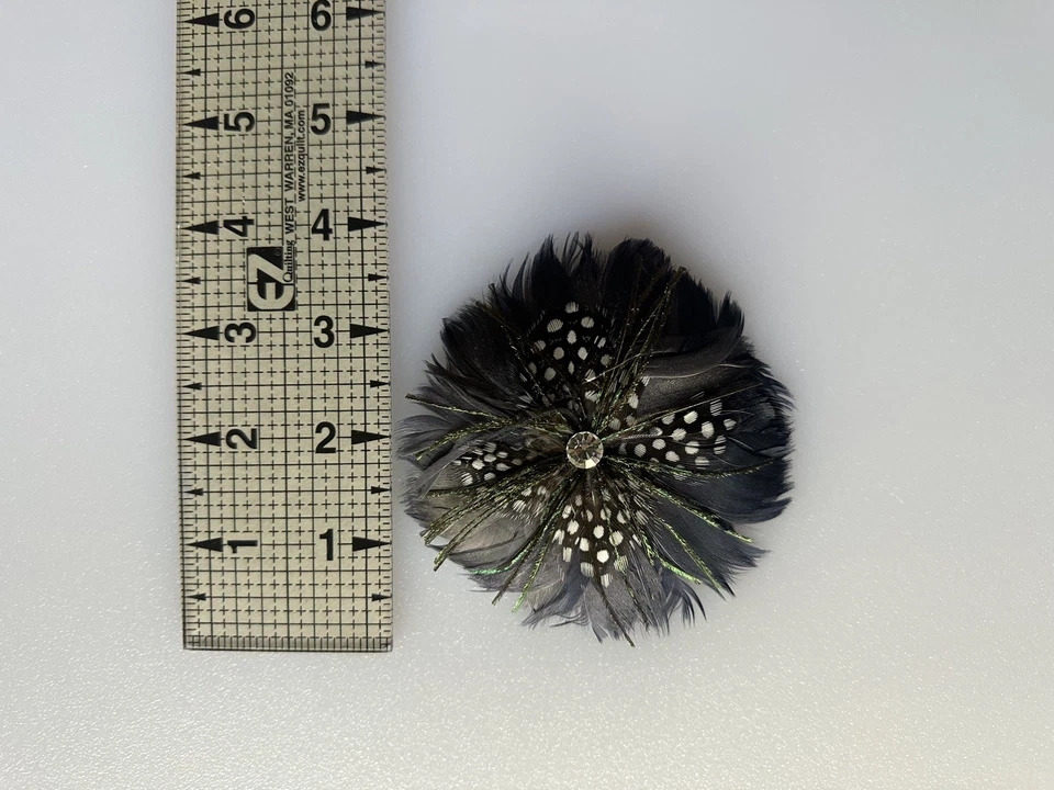 Feather Hair Clip Handmade Blue Alligator Clip Rhinestone Polka Dot Feathers - Image 3 of 4