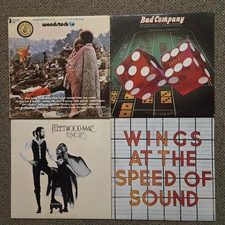 4 Iconic Classic Rock LP Jackets Only: Woodstock Bad Company Fleetwood Mac Wings