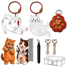 Cat Hair Keychain Keepsake Set, 3 Cat Fur Keepsake Charms for Fur/Whiskers wi...
