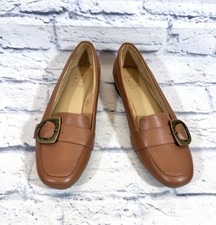 Naturalizer Women's 7M Kayden Loafer Shoes Buckle Detail Tan Slip On