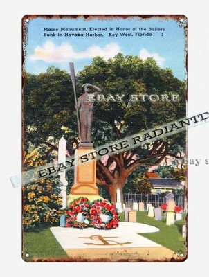 tin sign 1930s-40s 8000 Maine Monument Key West Florida farm barnhouse plaque
