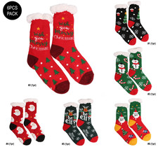 ComfyLuxe Christmas Themed Pattern Non-Slip Sherpa Slipper Socks