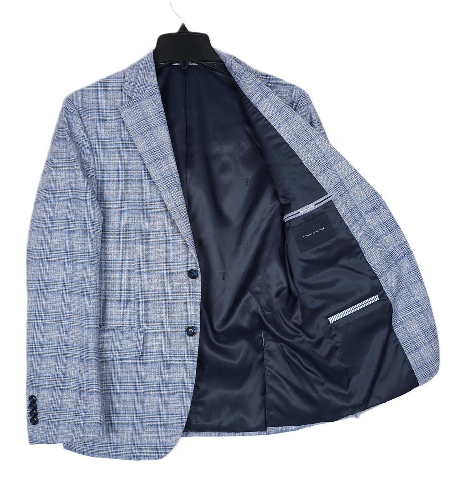 Tommy Hilfiger Men's Modern-Fit Performance Stretch Flex Plaid Addison Overcoat Red/Blue Size 36