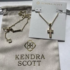 ✨Kendra Scott Cross Gold Pendant Necklace in White Kyocera Opal New ✨🕊️