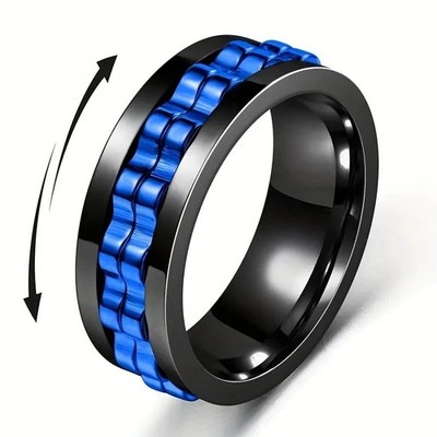 Anti Stress Stainless Steel Ring For Men Gear Chain Rotating Anxiety Relief USA