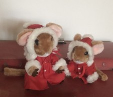 Vintage Pair of 1981 DAKIN Priscilla Hillman Plush Santa Merry Mice 8"  7  