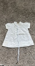 Vintage Handmade Dress Baby Girl White Cotton Sheer Short Sleeve Embroidery