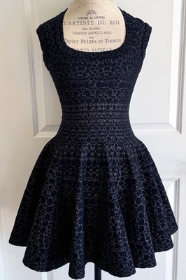 New Azzedine Alaia  BLACK  GOLD WOOL BLEND KNIT FIT & FLARE MINI DRESS 36