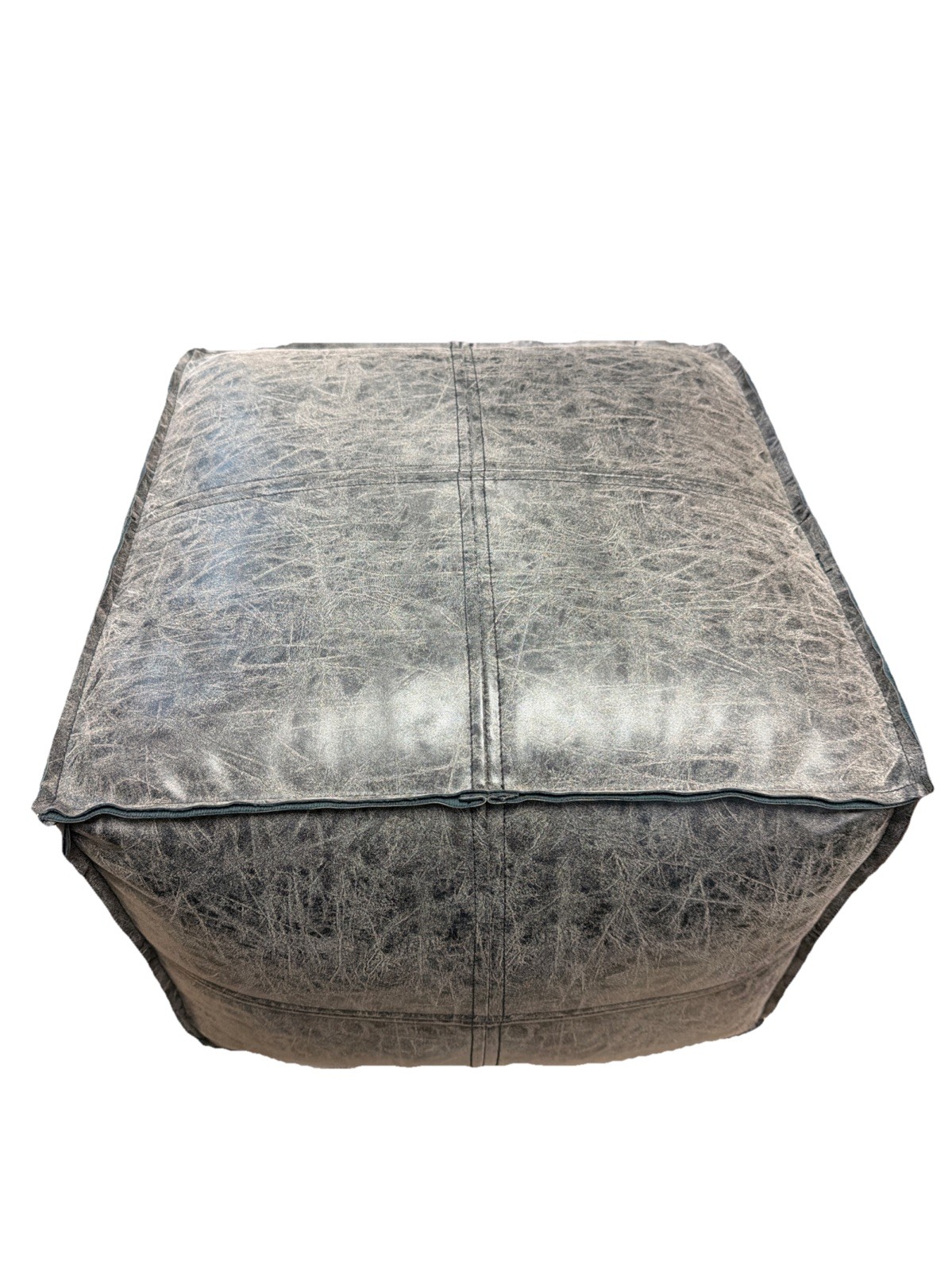 SIMPLIHOME Brody Boho Square Pouf in Distressed Black Vegan Faux