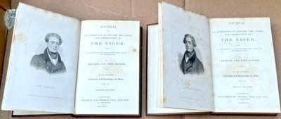 ANTIQUE PAIR OF JOURNALS OF THE NIGER RICHARD & JOHN LANDER VOL 1&2 BOOKS