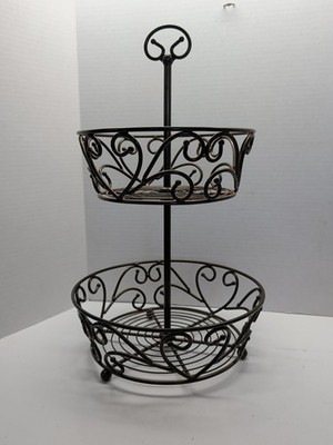 5370 Princess House Meridian Collection 2 Tiered Baskets Bronze Color   Used