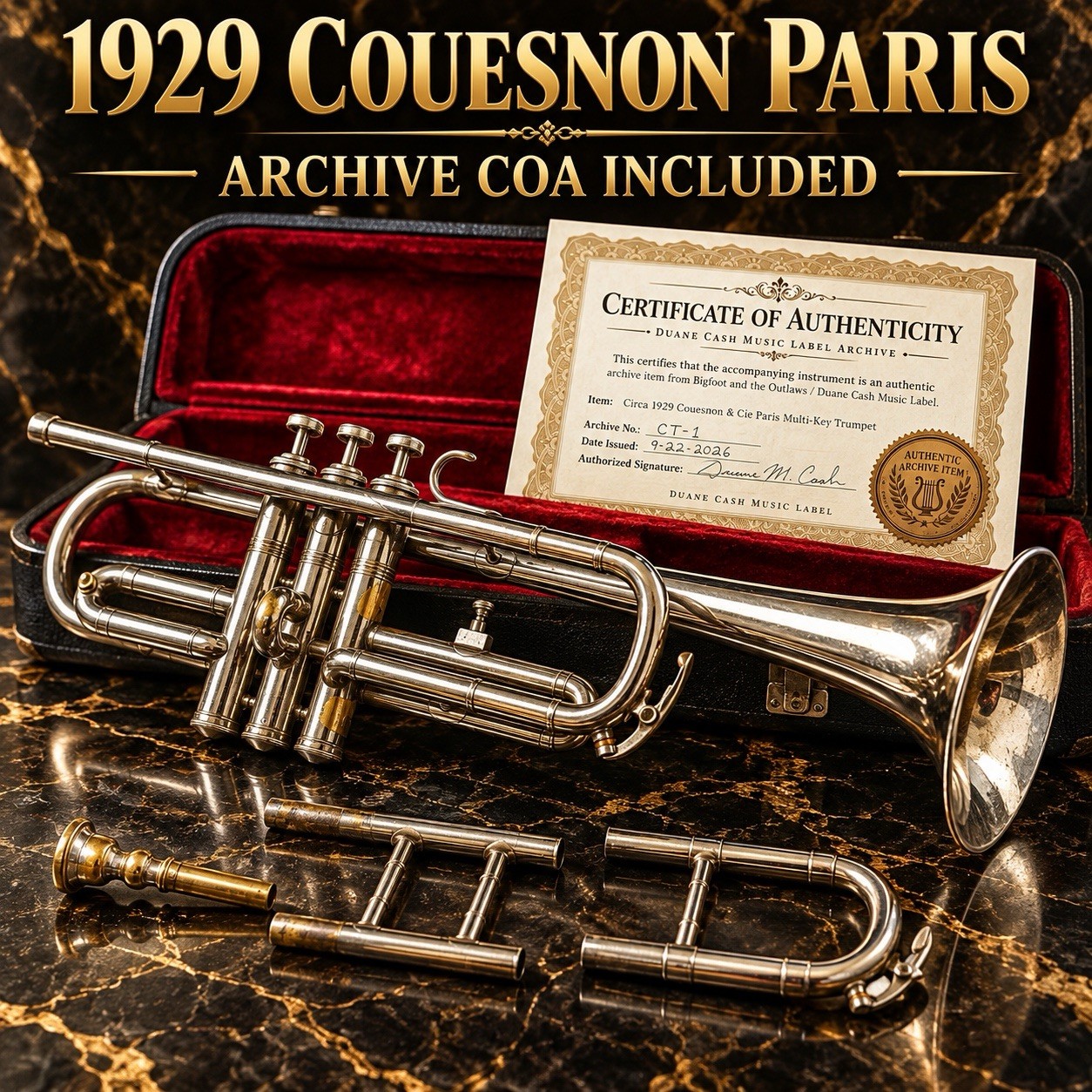 Rare 1929 Couesnon Paris Trumpet Archive COA Multi-Key Case